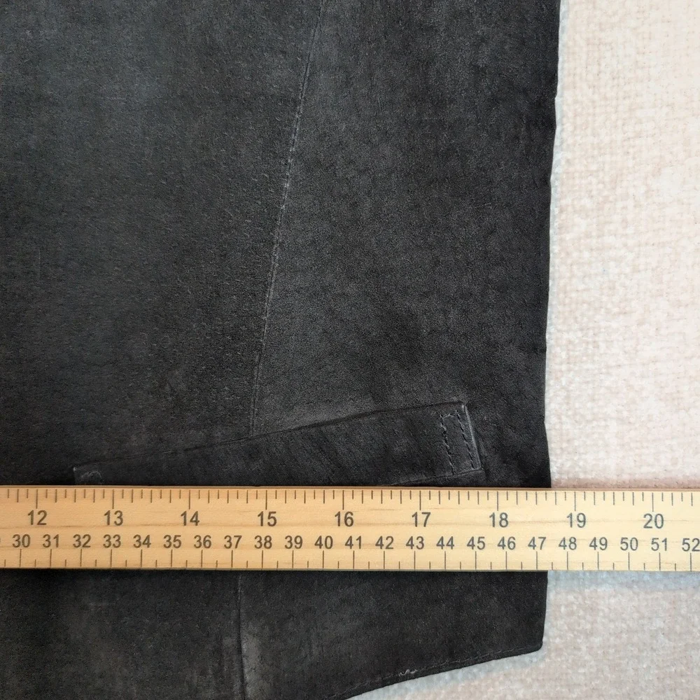 Vintage IOU Black Suede Leather Vest Mens Md 4 Button Cinch Back Western Goth